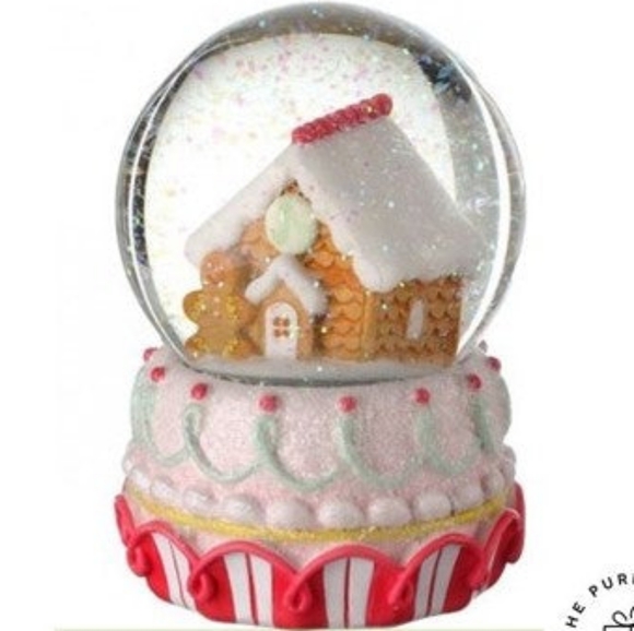 Gingerbread House Snow Globe Water Globe Pink Frosting Glittery Sparkly Cookie - Picture 7 of 7